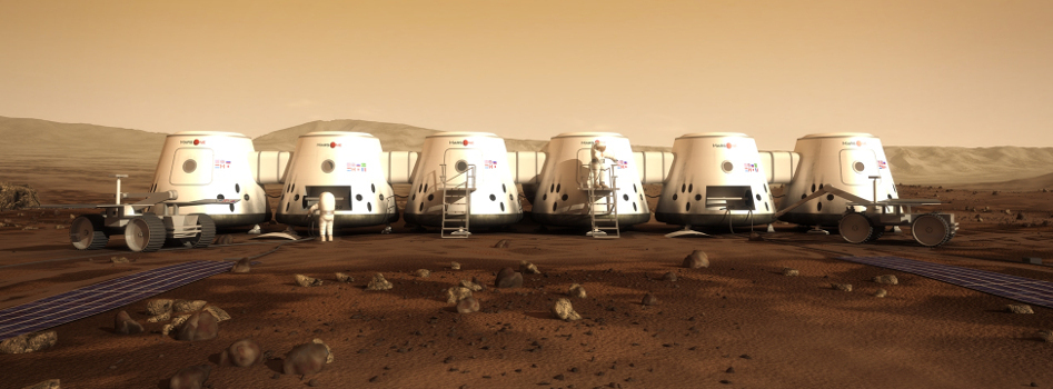 An artist’s rendition of what the Mars One settlement would look like.