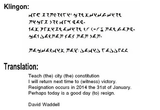 Councilman Writes Resignation Letter In Klingon
